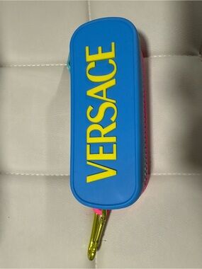 Versace Kids Bright Blue & Yellow Logo Zip Case with Pink Trim
